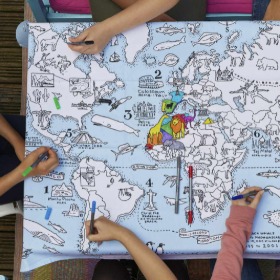 world map tablecloth - colour in &amp; learn
