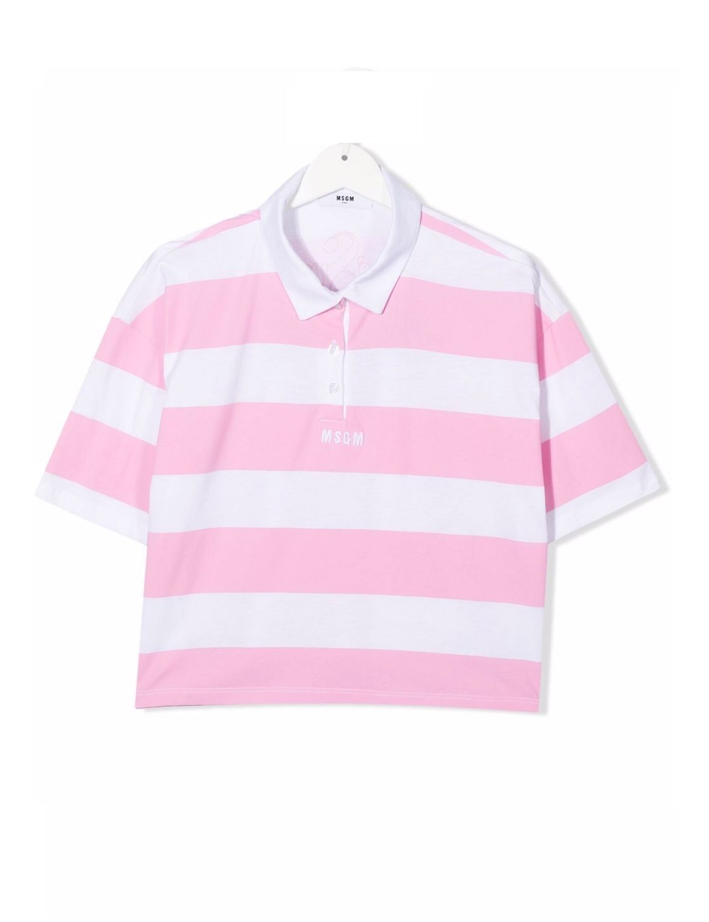[SS22 MSGM] JERSEY POLO SHIRT GIRL MS028773_WHITE-PINK 4.6.14Y