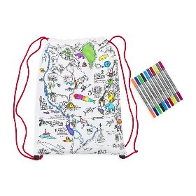 world map backpack - colour in &amp; learn
