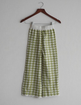 [MES KIDS DES FLEURS] FLARED HOUNDSTOOTH TROUSERS - LAWN GREEN