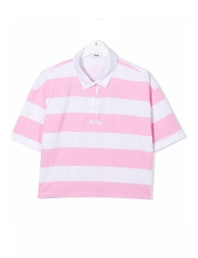 [SS22 MSGM] JERSEY POLO SHIRT GIRL MS028773_WHITE-PINK 4.6.14Y