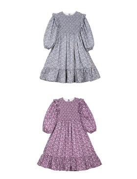 [AW22 MIPOUNET] SMOCKED POPELIN FLOWER DRESS - 2COLORS